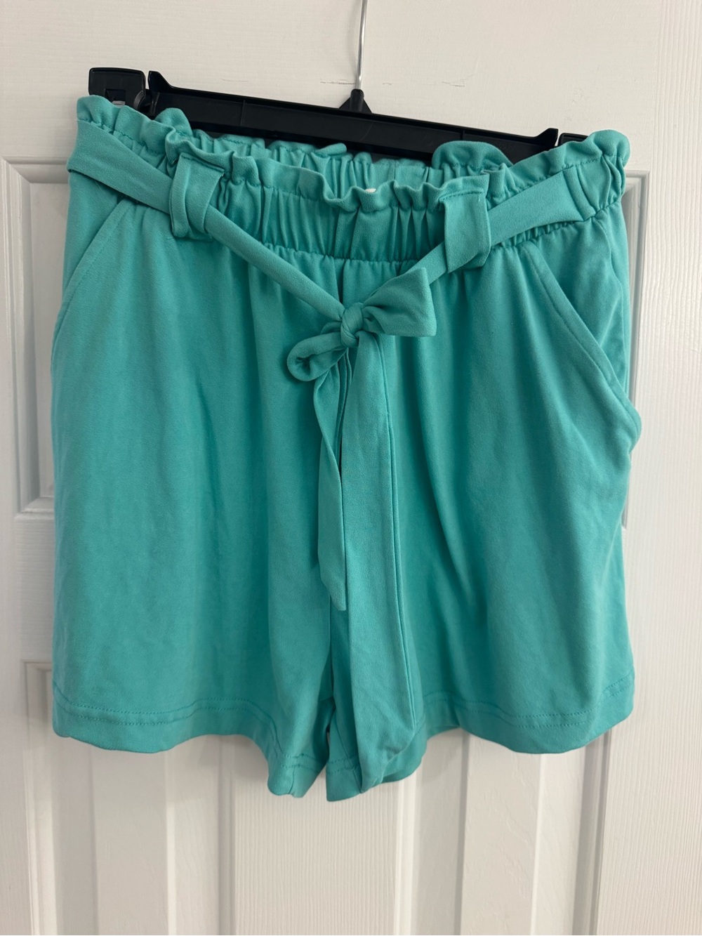 Women's Teal Paperbag Waist Tie Shorts